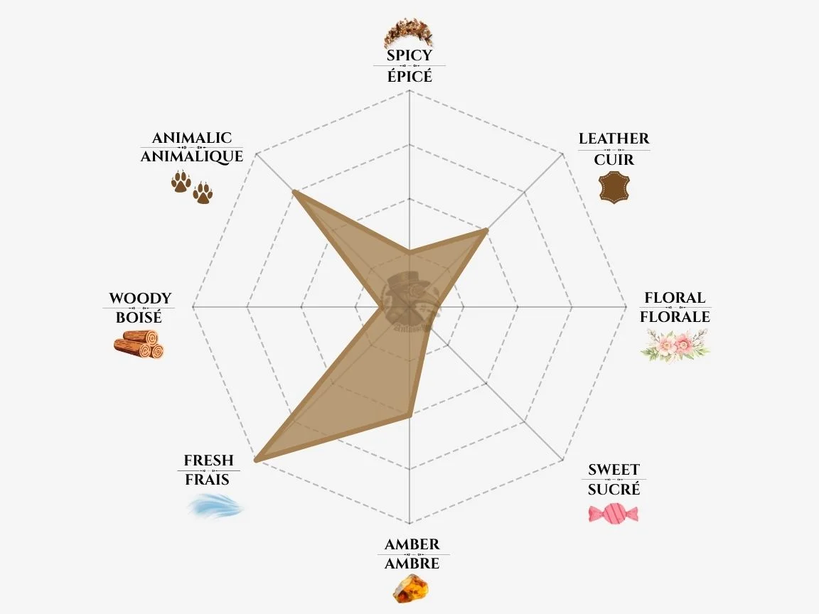 Orto Parisi Risvelium fragrance notes radar chart — niche perfume profile