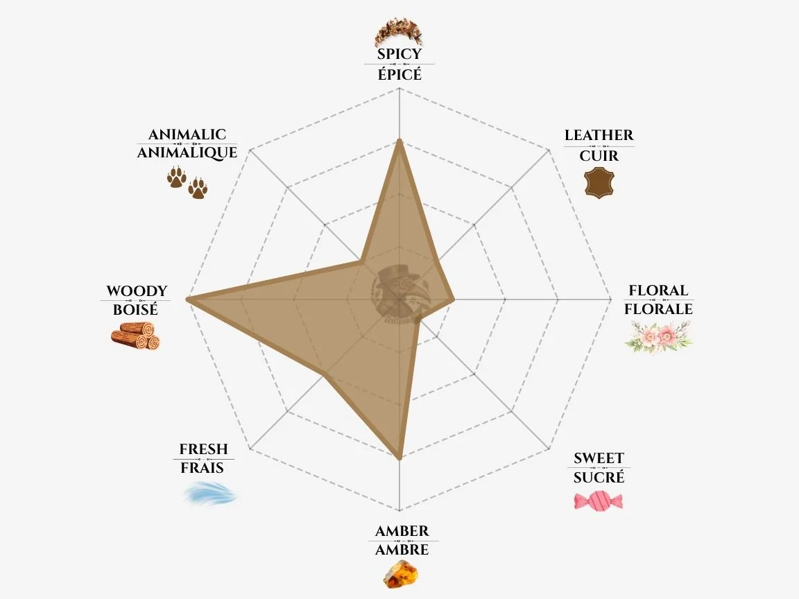 Diptyque Tam Dao fragrance notes radar chart — niche perfume profile